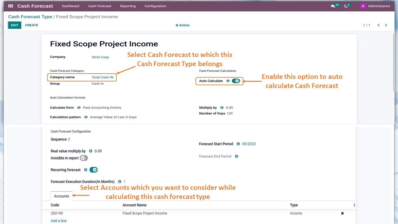 Cash Forecast Type Configuration